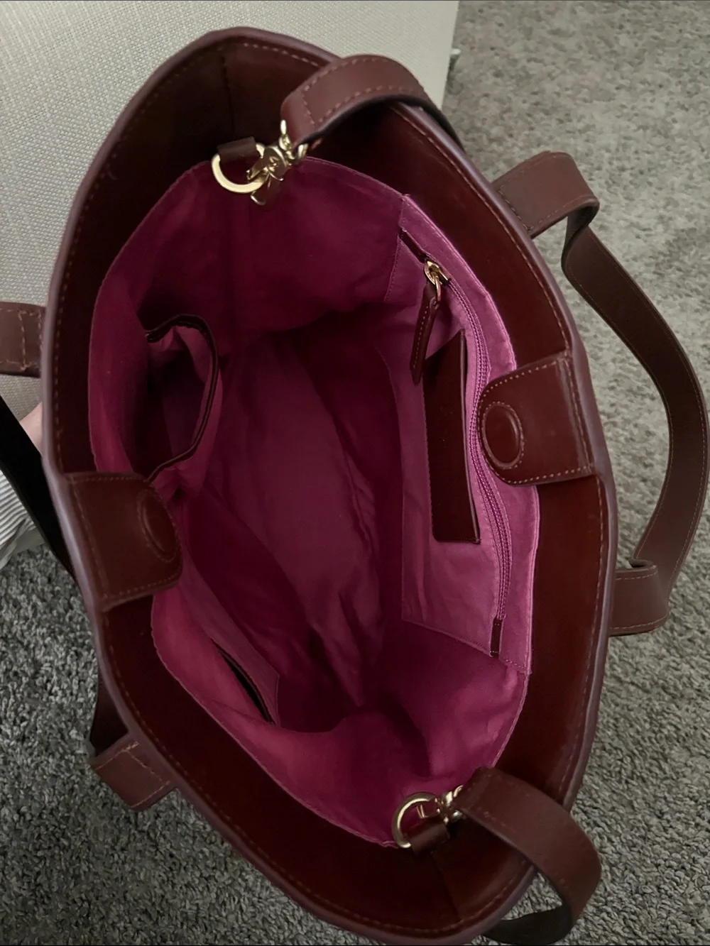 Boden Stamford Burgundy Croc-Embossed Leather Tote Bag Pink Interior